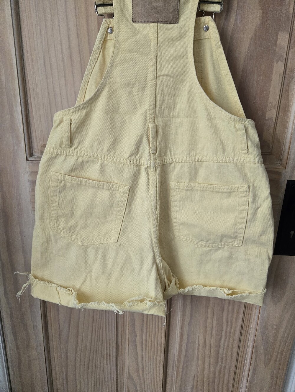 Vintage 90s Moda International Pastel Yellow Denim Shortalls Overalls Size Small - Picture 9 of 10